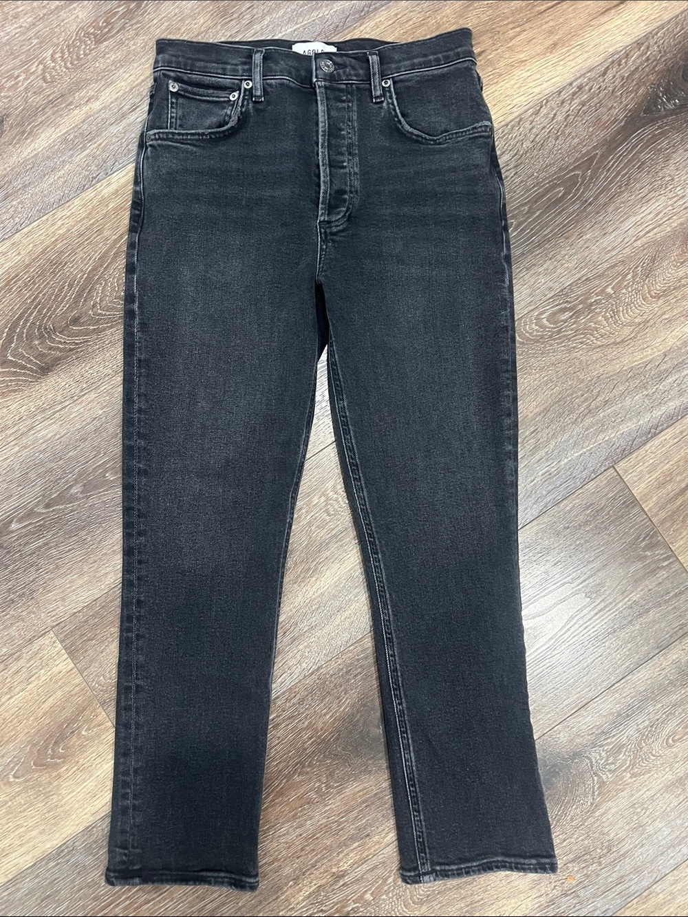 Agolde Riley Crop High Rise Button Fly Jeans In Washed Black Denim ๐ค - Picture 4 of 8